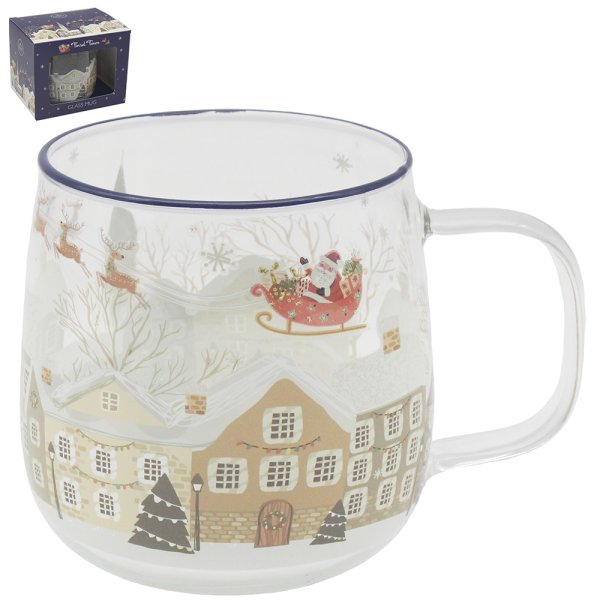 XMAS TINSEL TOWN GLASS MUG
