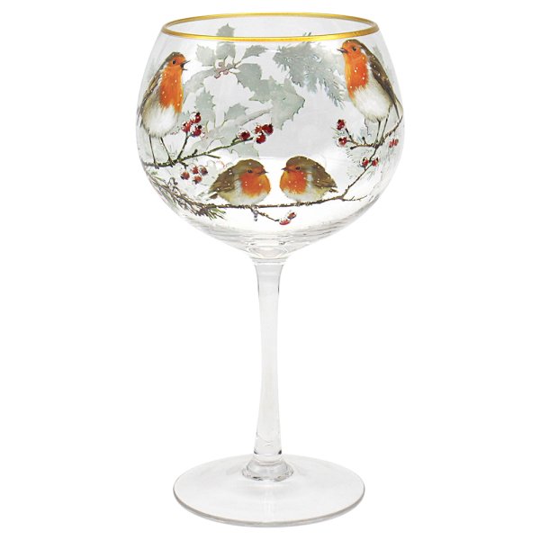 CHRISTMAS ROBINS GIN GLASS