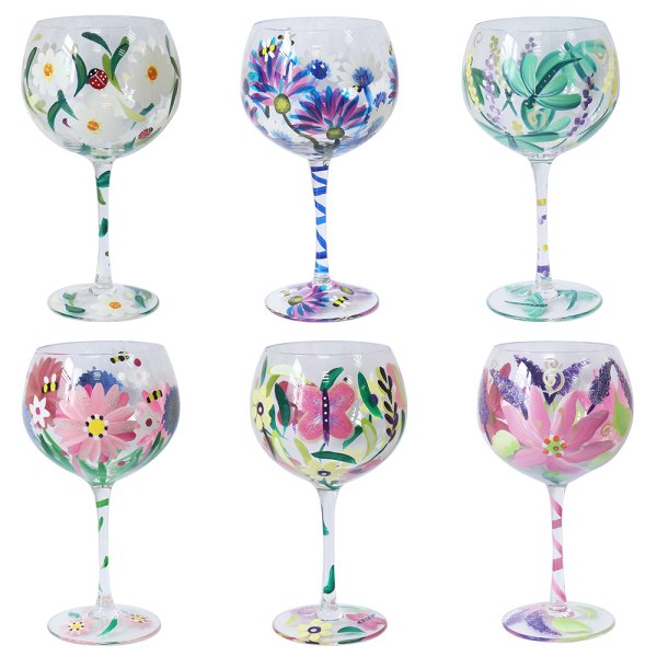 HAND PAINTED GIN GLASS 6 ASST