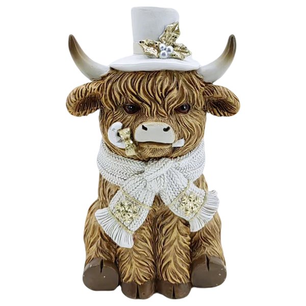 XMAS SITTING HIGHLAND COW