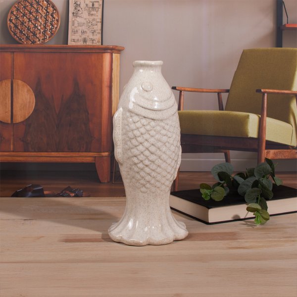 FISH VASE REACTIVE GLAZE 28CM