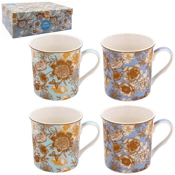 The Leonardo Collection Set of 4 Lily Rose Floral Design Fine China Mugs in Gift Box 