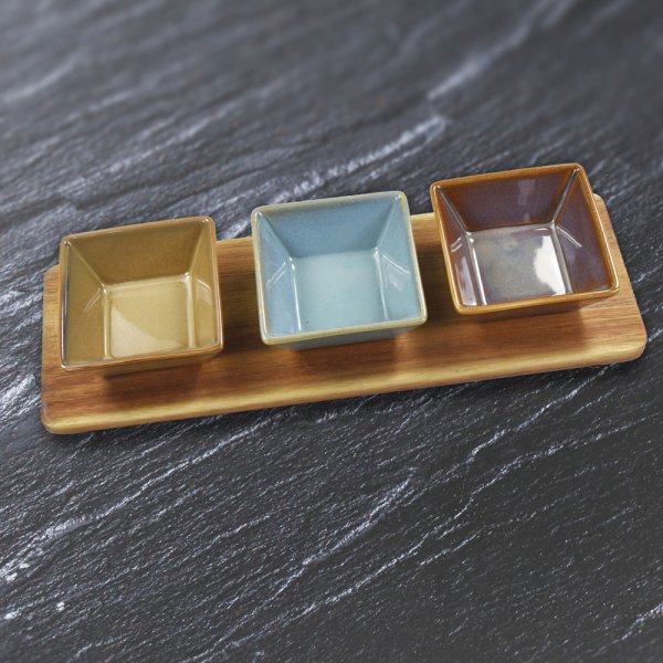 SNACK DISHES & WOOD TRAY S3