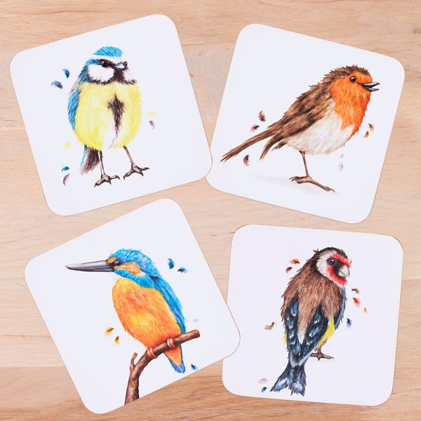 BRITISH BIRDS COASTERS SET 4