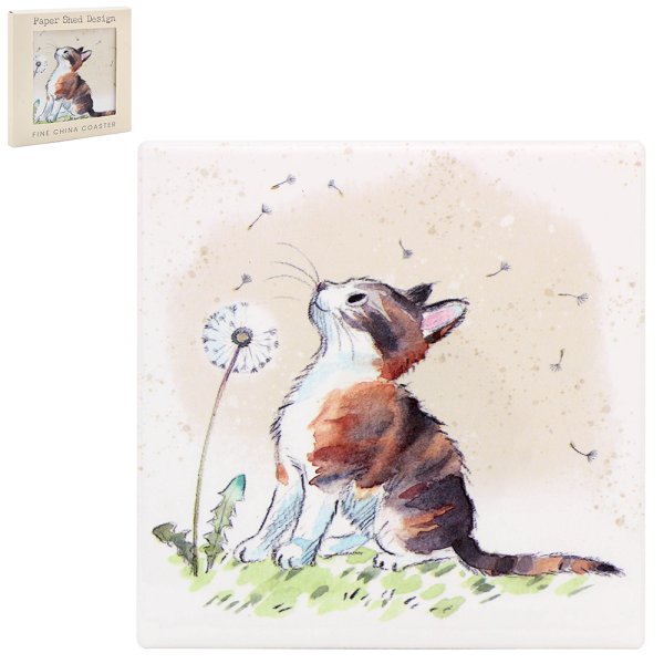 CAT WITH DANDELION COASTER