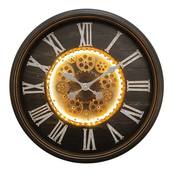 COG CLOCK LIGHT UP BRONZE 58CM