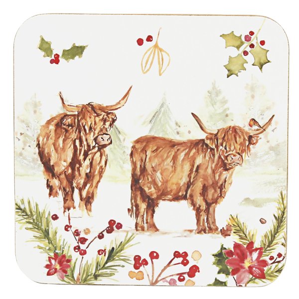 HIGHLAND COW COASTERS SET4