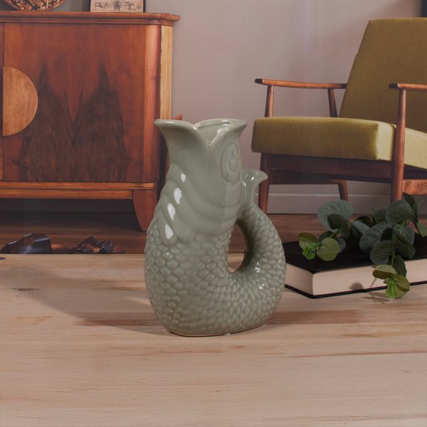 FISH JUG/VASE GREEN 20CM