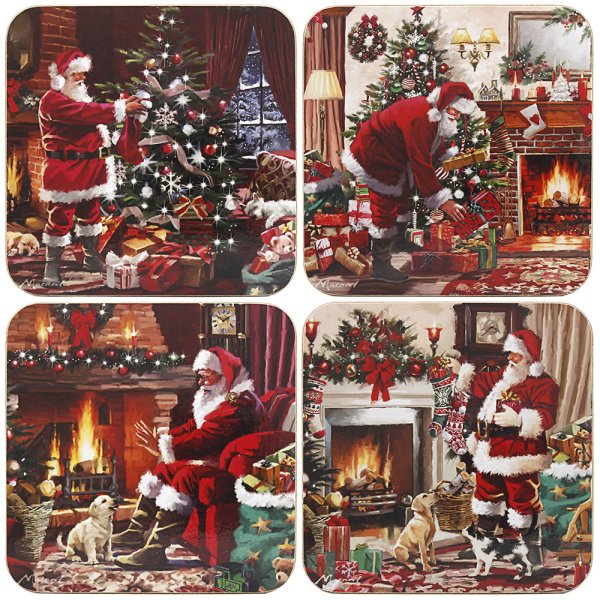SANTA COASTERS 4 SET 4 ASST