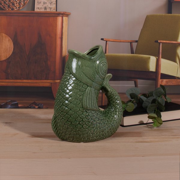 FISH JUG / VASE GREEN 23CM