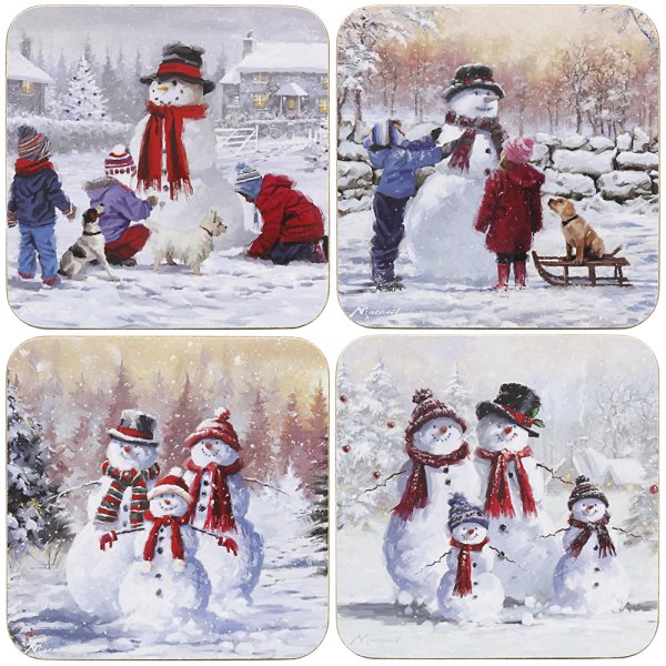 SNOWMAN COASTERS 4 SET 4 ASST