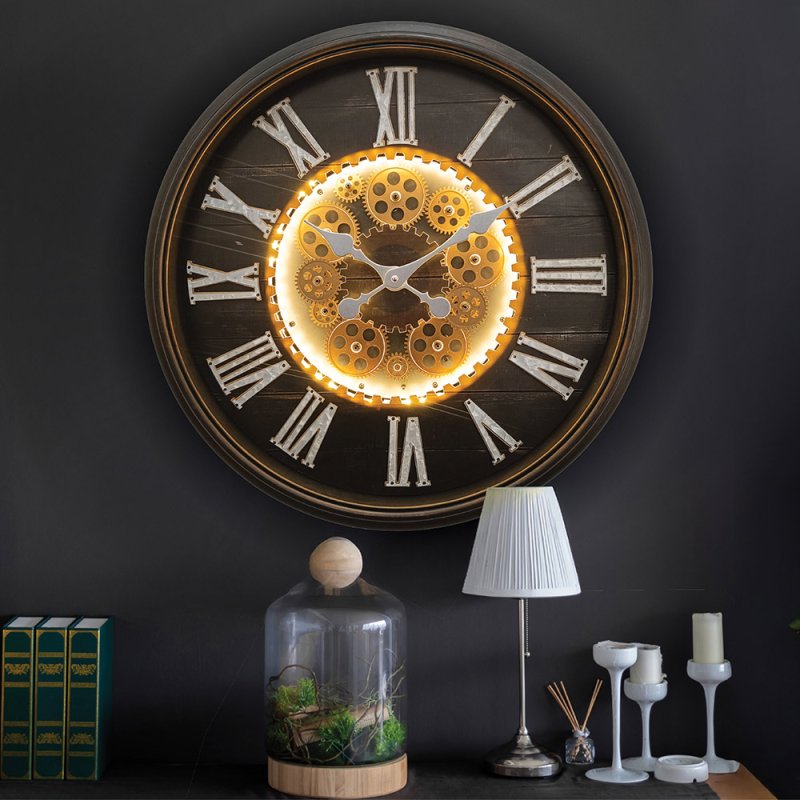 COG CLOCK LIGHT UP BRONZE 58CM