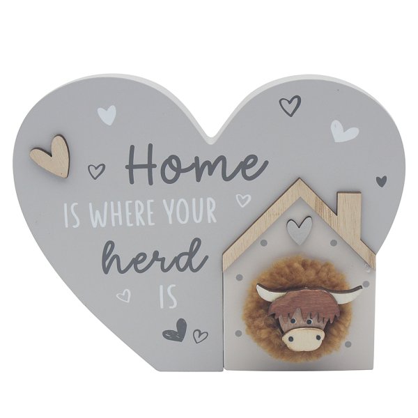 HIGHLAND COW HEART PLAQUE HOME