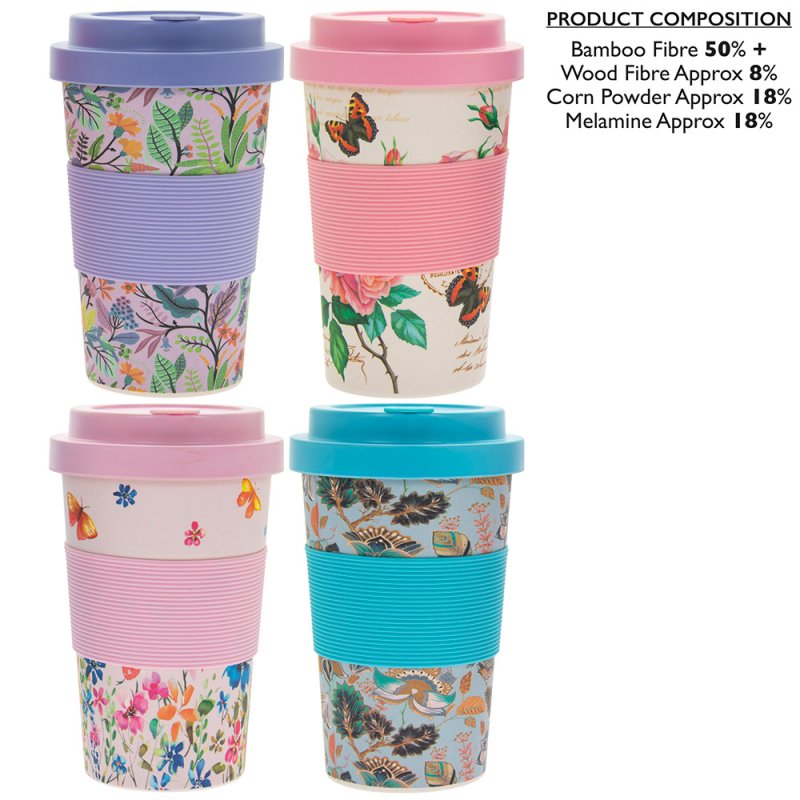 BAMBOO TRAVEL MUG FLORAL 4A Lesser & Pavey