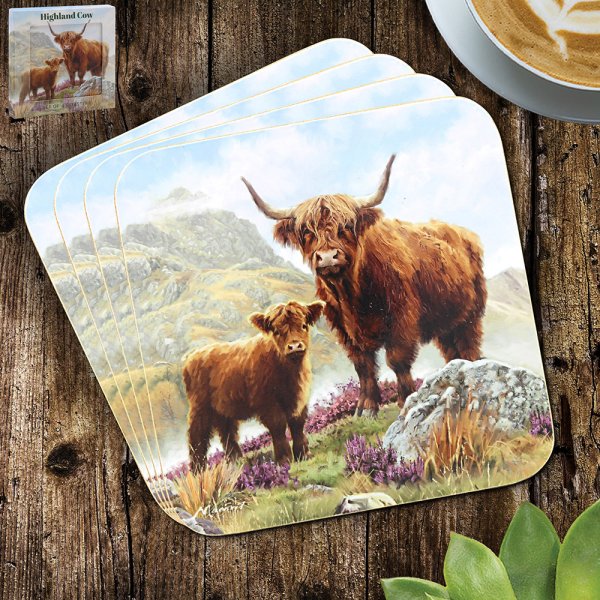 HIGHLAND COW COASTERS SET 4