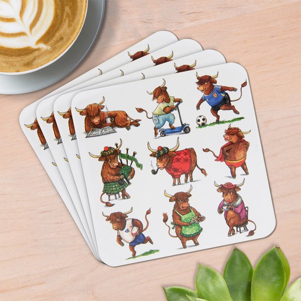 HIGHLAND COW COASTERS SET 4