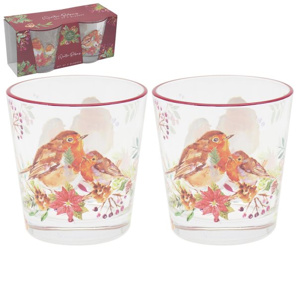 WINTER ROBINS GLASSES 2 SET