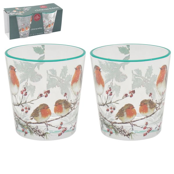 CHRISTMAS ROBINS GLASSES 2 SET