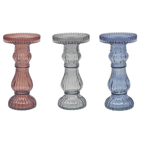 GLASS CANDLE STICK 3 ASST