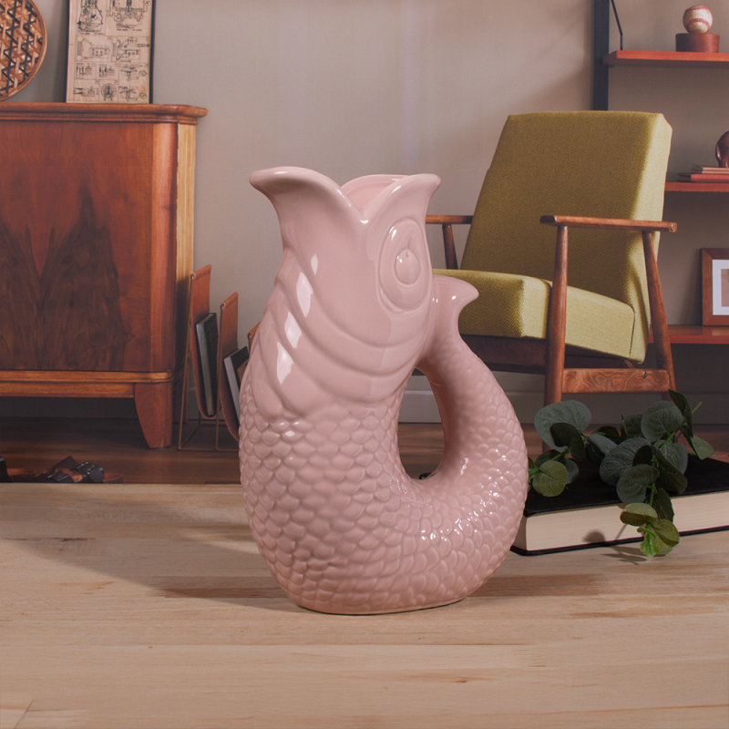 FISH JUG/VASE PINK 26CM