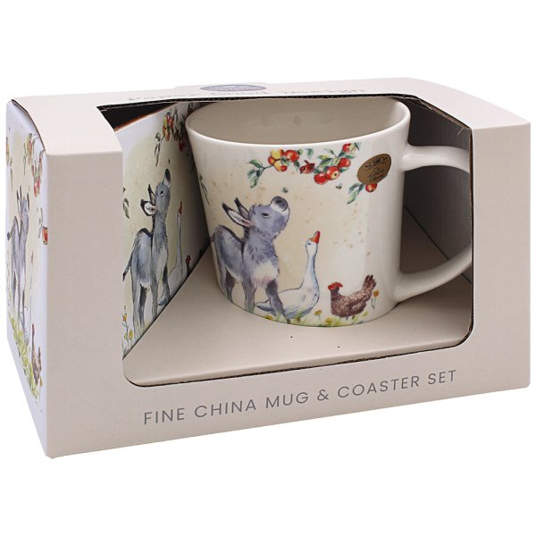 DONKEY GOOSE & HEN MUG/COASTER
