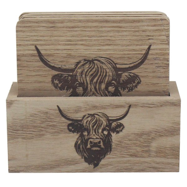 HIGHLAND COW COASTERS SET 4