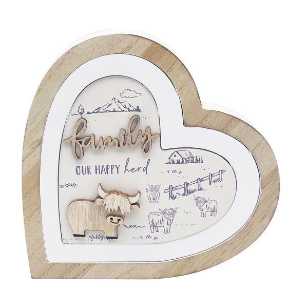 HIGHLAND COW 3D HEART FAMILY