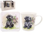 DOG WITH FLOWERS MUG & COASTER