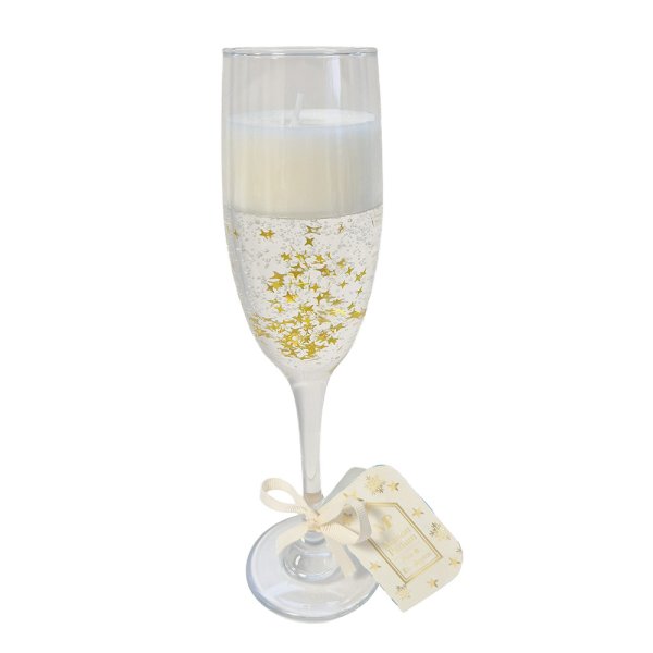 CHAMPAGNE GLASS GEL CANDLE GLD