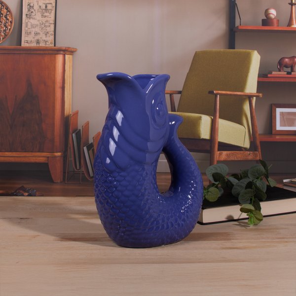 FISH JUG/VASE BLUE 26CM