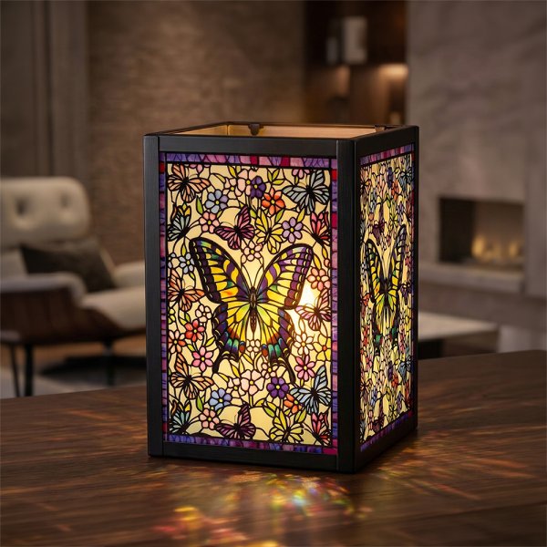 STAINED GLASS TEA LIGHT BUTFLY