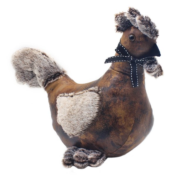 FAUX LEATHER BRN HEN DOORSTOP