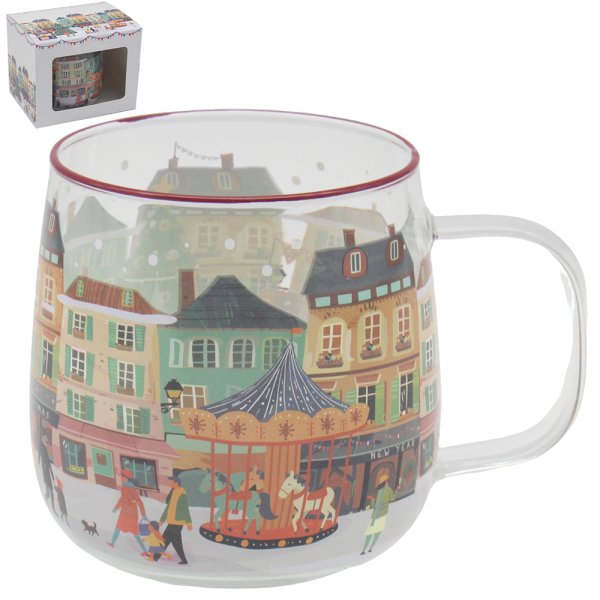 XMAS TINSEL TOWN GLASS MUG